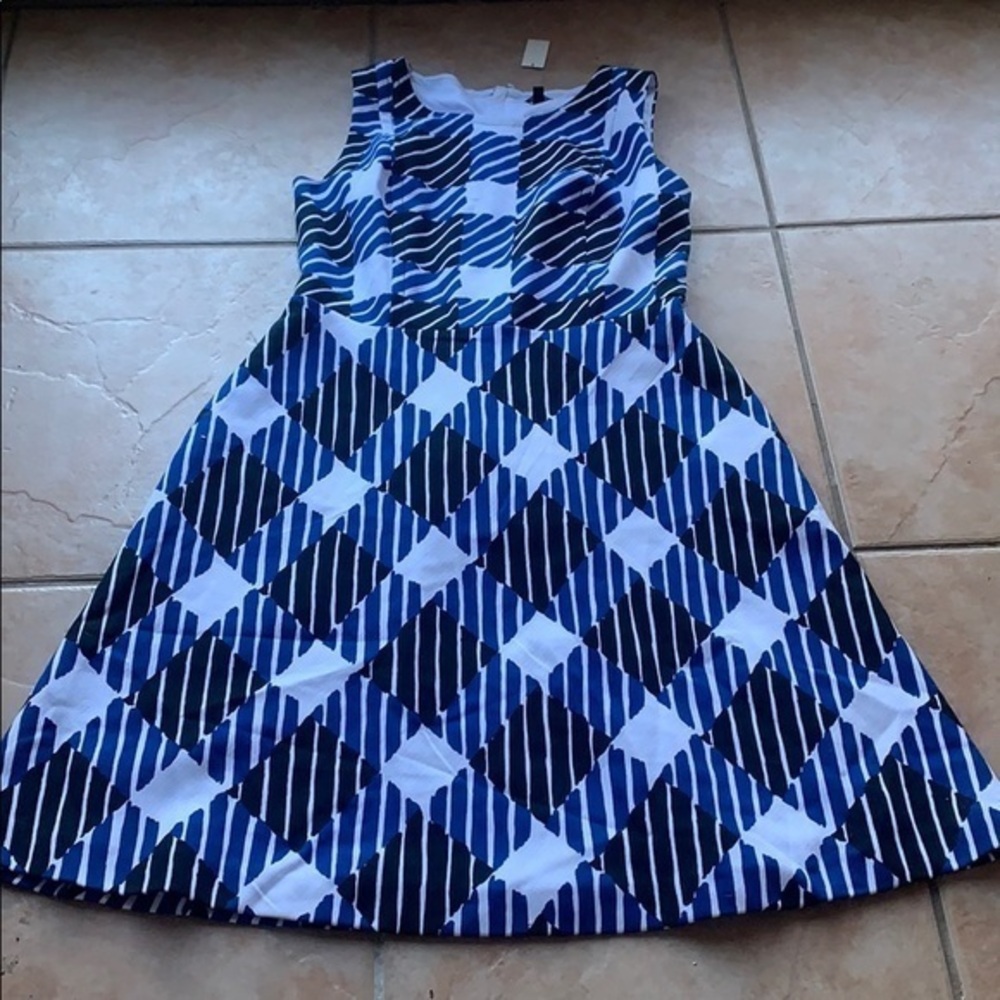 NWT Talbots Blue Plaid Ponte Flare A-Line Midi Dress Size 10